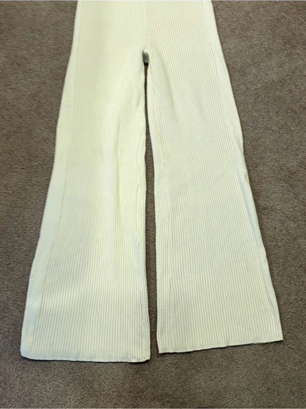 Aerie SzSm Cream Ribbed Wide-Leg Knit Pants